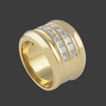 Wide Heavy Solid 18K Gold & Two Row 1.28 CTW Princess Diamond Cigar Band Ring, Olde Towne Jewelers, Santa Rosa CA.