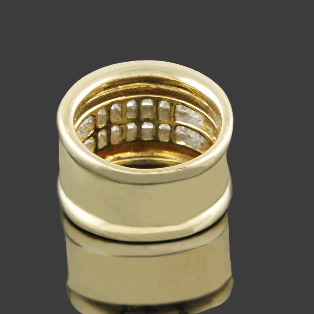 Wide Heavy Solid 18K Gold & Two Row 1.28 CTW Princess Diamond Cigar Band Ring, Olde Towne Jewelers, Santa Rosa CA.