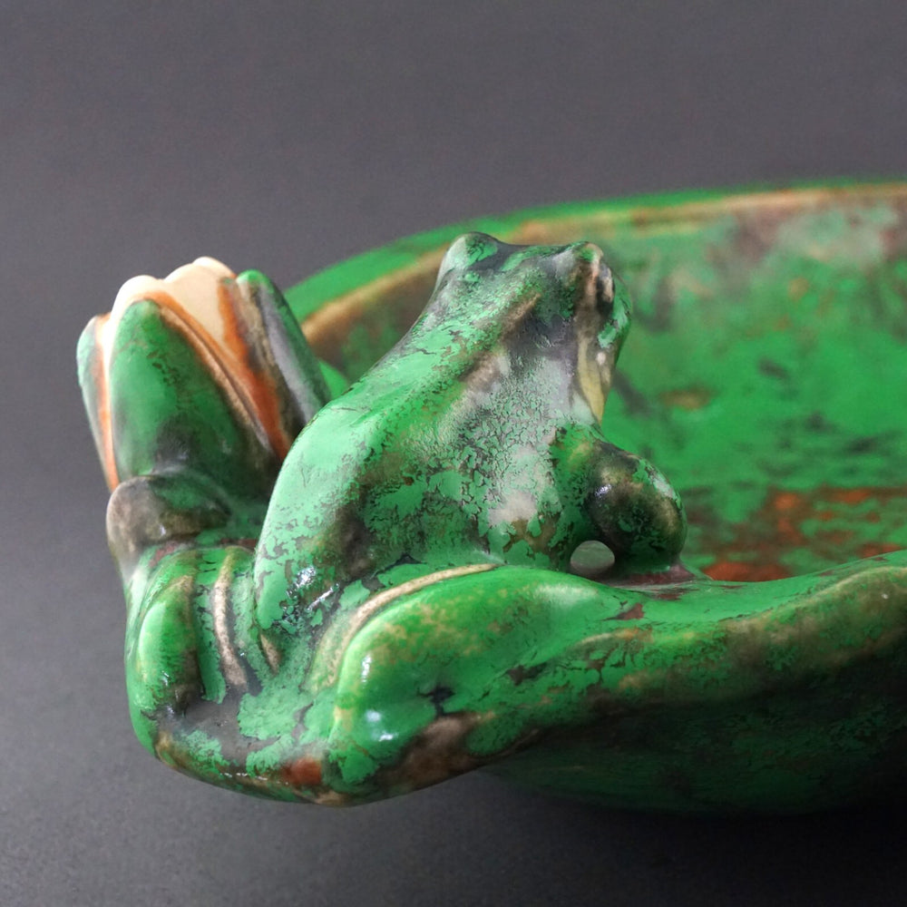 Stunning 1920's Weller Coppertone Frog Pond Lily Pad Pottery Bowl Rare Unsigned, Olde Towne Jewelers, Santa Rosa CA.
