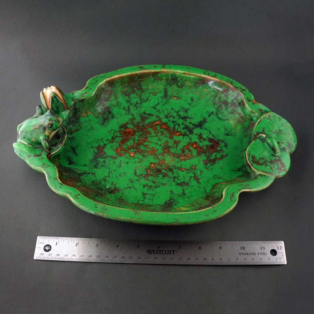 Stunning 1920's Weller Coppertone Frog Pond Lily Pad Pottery Bowl Rare Unsigned, Olde Towne Jewelers, Santa Rosa CA.