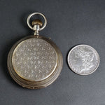 Oversize Girod Fontenaz 800 Silver Hunter Case Pocket Watch Fancy Case & Dial, Olde Towne Jewelers, Santa Rosa CA.