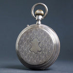 Oversize Girod Fontenaz 800 Silver Hunter Case Pocket Watch Fancy Case & Dial, Olde Towne Jewelers, Santa Rosa CA.
