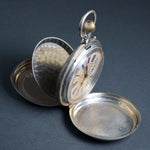 Oversize Girod Fontenaz 800 Silver Hunter Case Pocket Watch Fancy Case & Dial, Olde Towne Jewelers, Santa Rosa CA.