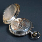 Oversize Girod Fontenaz 800 Silver Hunter Case Pocket Watch Fancy Case & Dial, Olde Towne Jewelers, Santa Rosa CA.