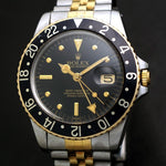 Stunning 1982 Rolex 16753 GMT Master Gold & Steel 40mm Watch Black Dial, Jubilee, Olde Towne Jewelers, Santa Rosa CA.