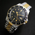 Stunning 1982 Rolex 16753 GMT Master Gold & Steel 40mm Watch Black Dial, Jubilee, Olde Towne Jewelers, Santa Rosa CA.