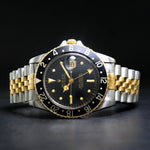 Stunning 1982 Rolex 16753 GMT Master Gold & Steel 40mm Watch Black Dial, Jubilee, Olde Towne Jewelers, Santa Rosa CA.