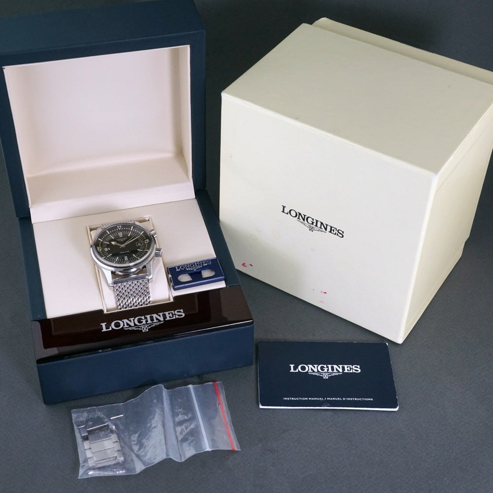 Longines L3.774.4 Legend Diver Automatic Stainless Steel 42mm Watch, Box & Books, Olde Towne Jewelers, Santa Rosa CA.