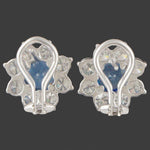 Platinum Sapphire & Diamond Halo Floral Motif Pressure Back Huggie Stud Earrings, Olde Towne Jewelers, Santa Rosa CA.