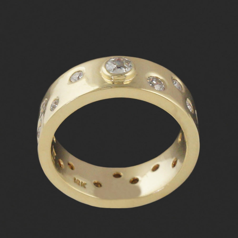 Solid 18K Yellow Gold, Flush Set .74 CTW OMC Diamond 6.0MM Wedding Band, Olde Towne Jewelers, Santa Rosa CA.