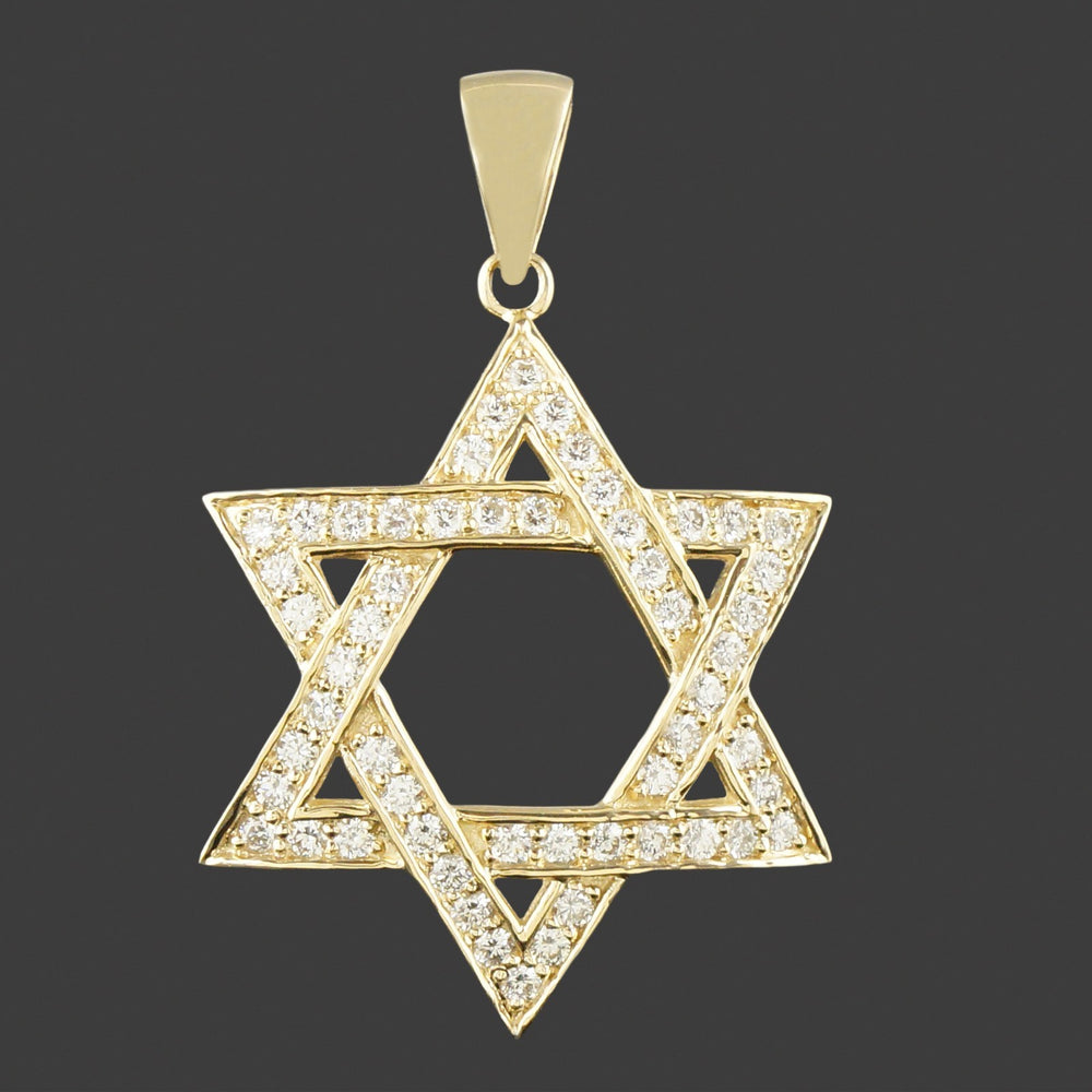 Large Solid 14K Yellow Gold & Pavé Diamond Star Of David Estate Pendant