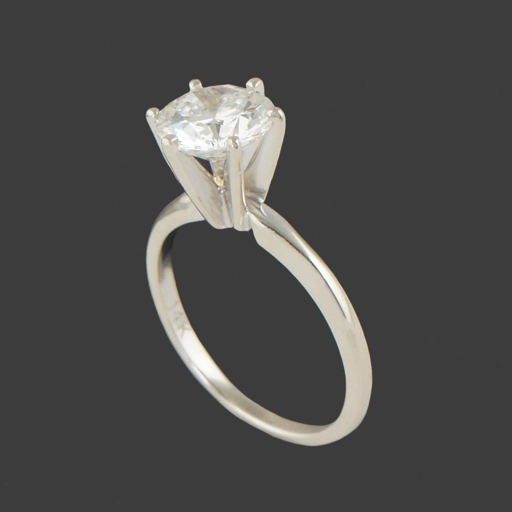 Modern Solid 14K White Gold & Diamond Solitaire Wedding Engagement Ring, Olde Towne Jewelers, Santa Rosa CA.