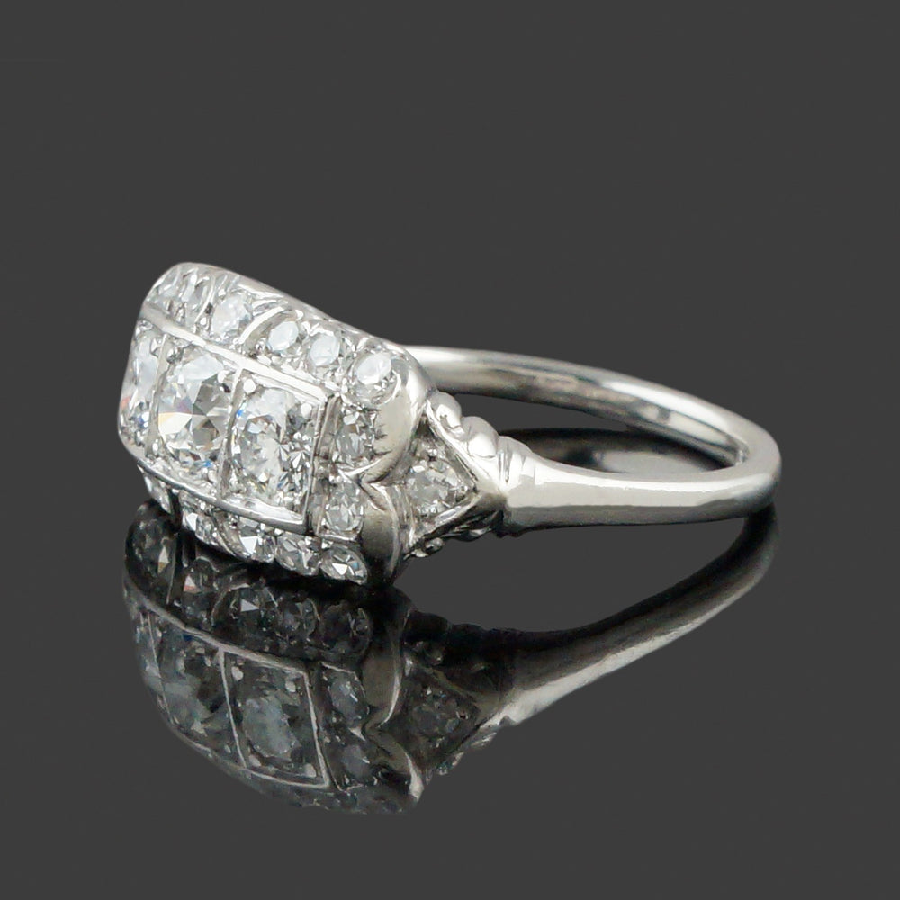 Art Deco Platinum 1.50 CTW Three Row OEC Diamond Wedding Band, Anniversary Ring