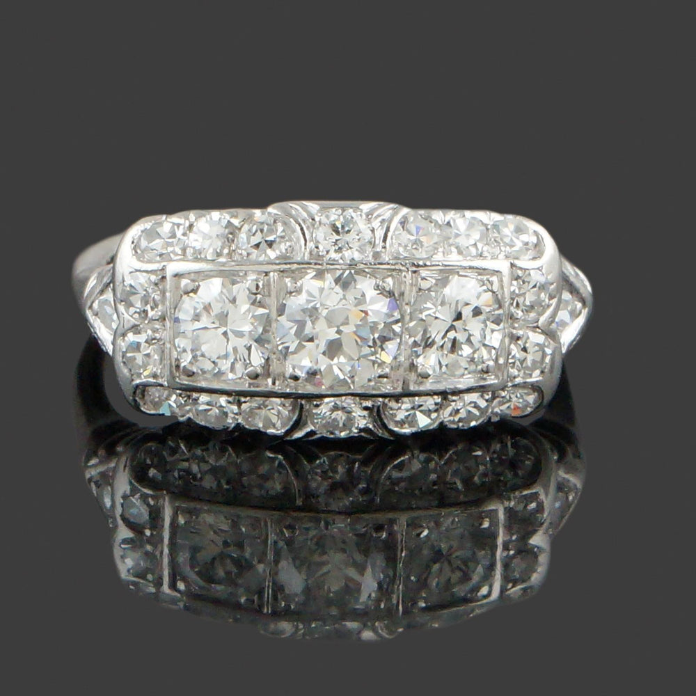 Art Deco Platinum 1.50 CTW Three Row OEC Diamond Wedding Band, Anniversary Ring, Olde Towne Jewelers, Santa Rosa CA.
