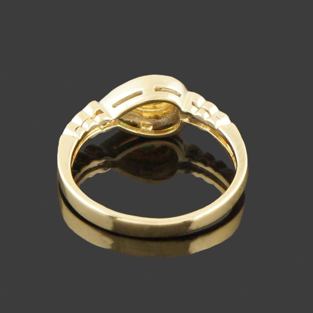 Vintage Solid 18K Yellow Gold, Pear Green Jade Cabochon & Diamond Estate Ring, Olde Towne Jewelers, Santa Rosa CA.