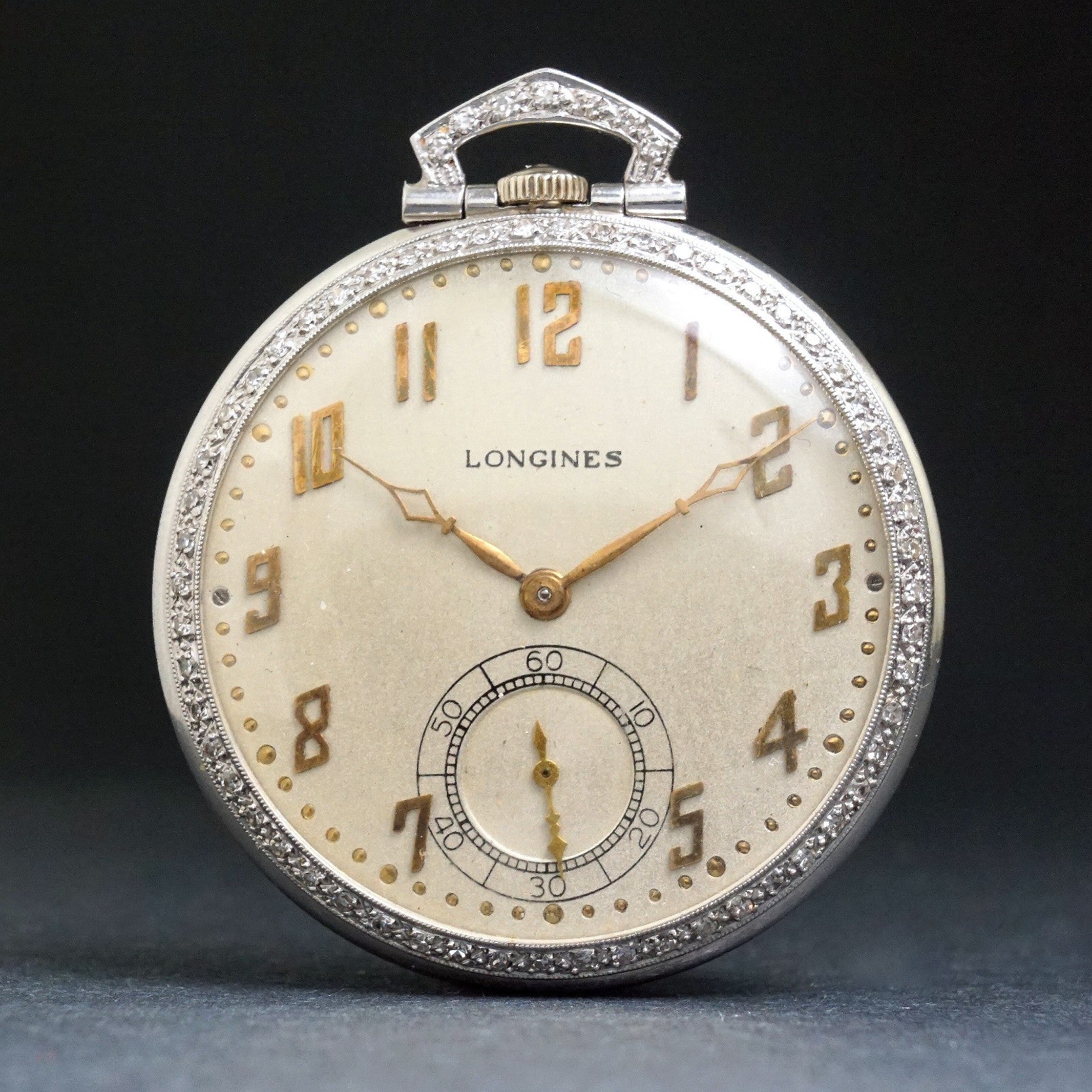 Stunning 1920s Longines Platinum & Diamond Art Deco Pocket Watch