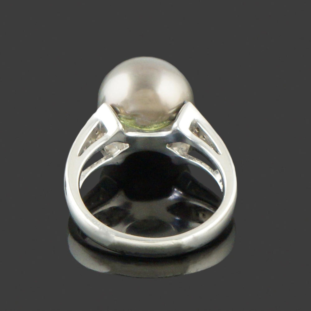 Modern Platinum 12.0mm Tahitian Pearl & Pavé Diamond Estate Cocktail Ring, Olde Towne Jewelers, Santa Rosa CA.
