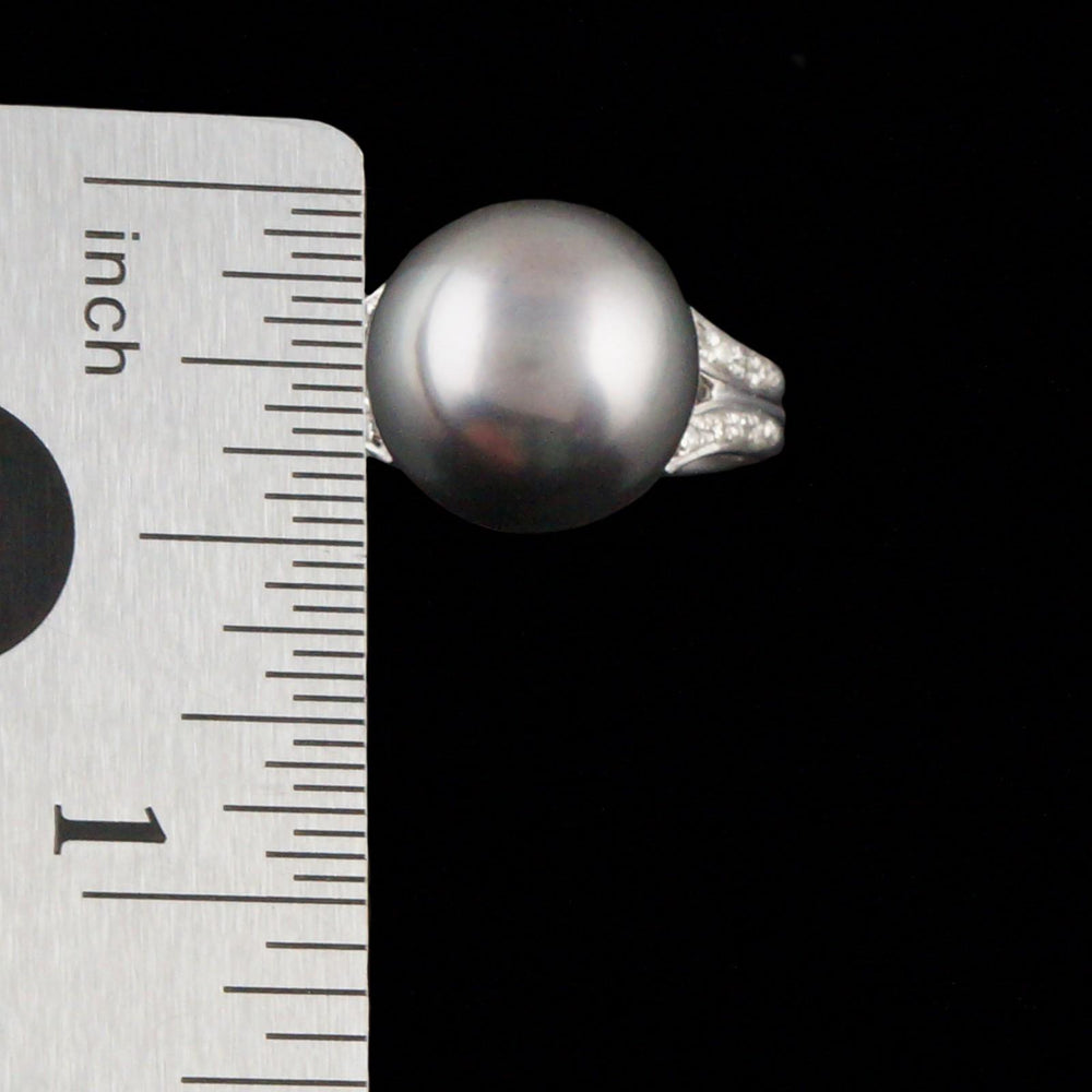Modern Platinum 12.0mm Tahitian Pearl & Pavé Diamond Estate Cocktail Ring, Olde Towne Jewelers, Santa Rosa CA.