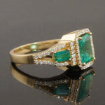 Exquisite Solid 18K Yellow Gold 3.45 CTW Emerald .65 CTW Pave Diamond Halo Ring, Olde Towne Jewelers, Santa Rosa CA.
