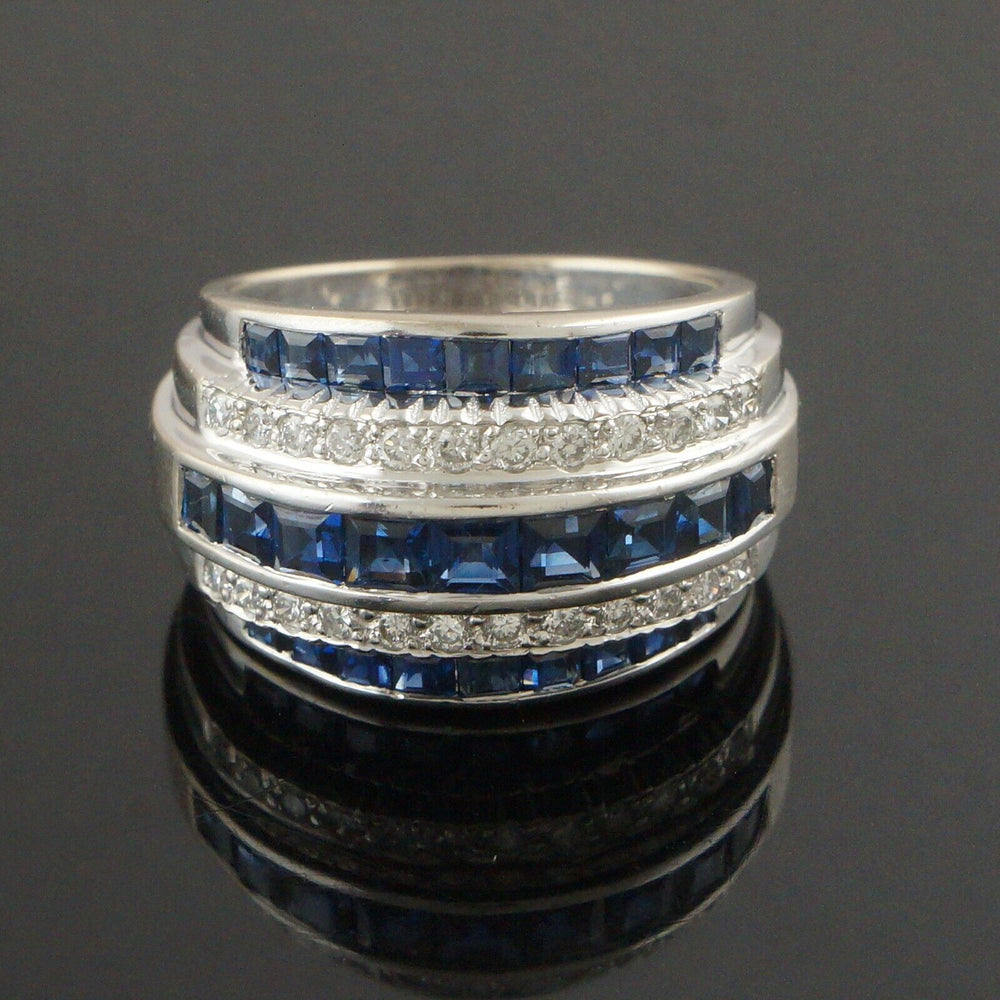 Beiley Banks & Biddle Solid 18K White Gold, Diamond & Sapphire Five Row Ring, Olde Towne Jewelers Santa Rosa CA.