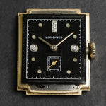 Stunning 1947 Longines 14K Yellow Gold & Black Diamond Dial Man's Watch, Olde Towne Jewelers Santa Rosa CA.