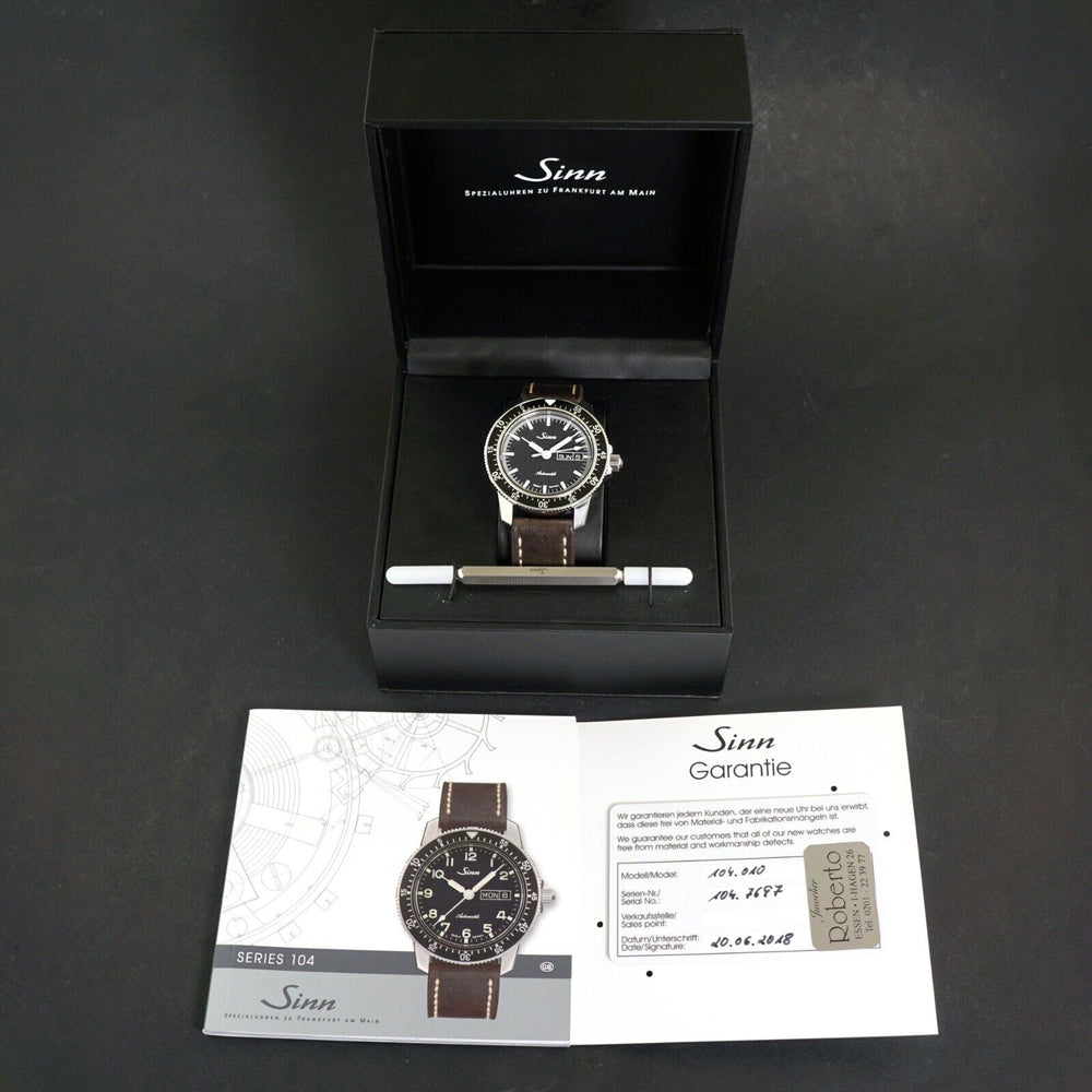 Stunning Sinn 104 Automatic Stainless Steel Pilot's Watch MINT Box & Papers, Olde Towne Jewelers, Santa Rosa CA.