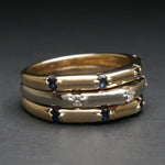 Two Tone Solid 14K Gold, Sapphire & Diamond Tapered Triple Stack Band Ring, Olde Towne Jewelers, Santa Rosa CA.