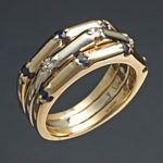 Two Tone Solid 14K Gold, Sapphire & Diamond Tapered Triple Stack Band Ring, Olde Towne Jewelers, Santa Rosa CA.