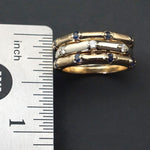 Two Tone Solid 14K Gold, Sapphire & Diamond Tapered Triple Stack Band Ring, Olde Towne Jewelers, Santa Rosa CA.