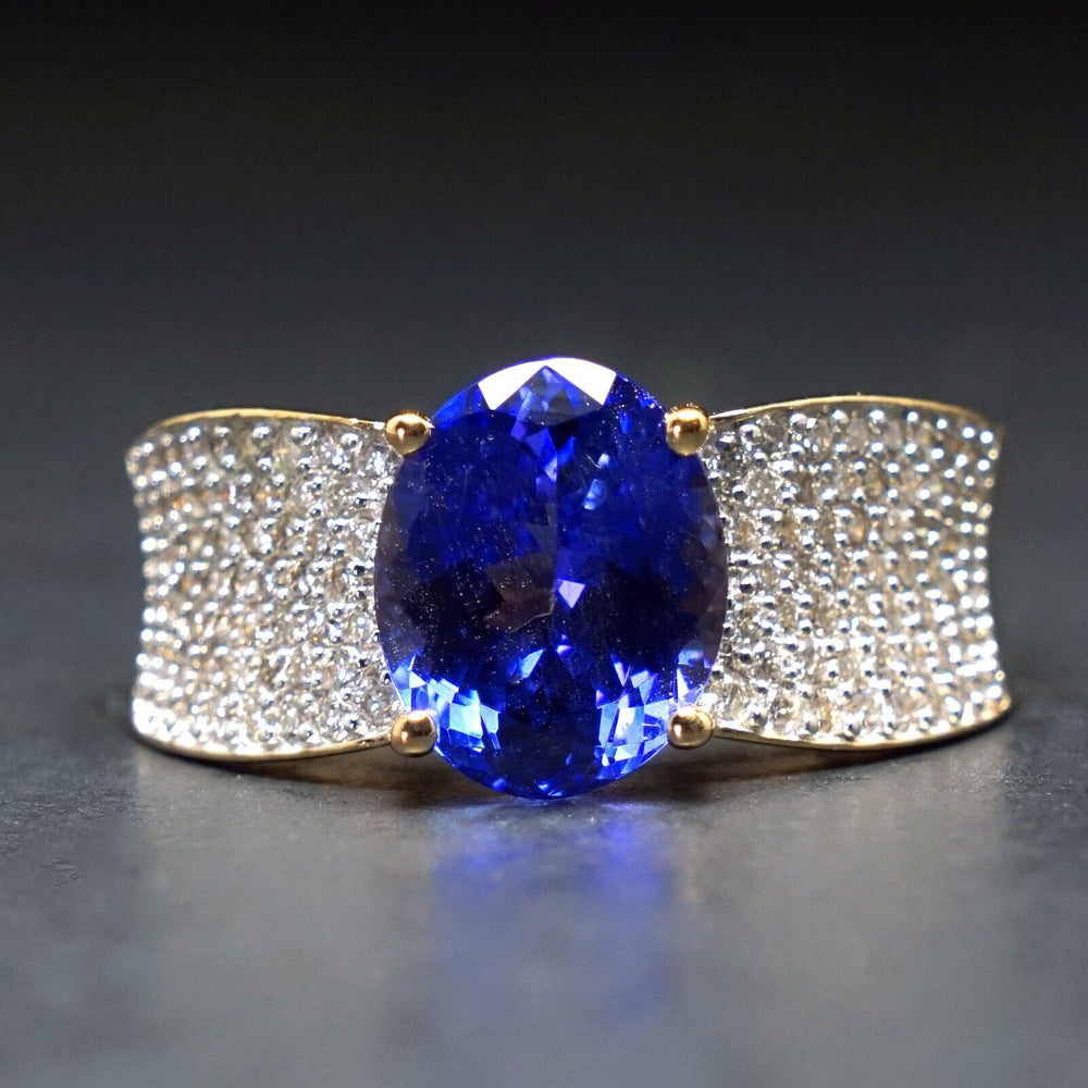 Modernist Solid 14K Yellow Gold, Tanzanite & Pave Diamond Estate Ring, Olde Towne Jewelers, Santa Rosa CA.