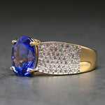 Modernist Solid 14K Yellow Gold, Tanzanite & Pave Diamond Estate Ring, Olde Towne Jewelers, Santa Rosa CA.