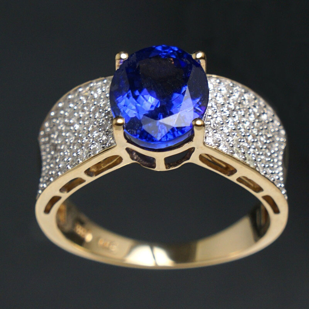 Modernist Solid 14K Yellow Gold, Tanzanite & Pave Diamond Estate Ring, Olde Towne Jewelers, Santa Rosa CA.