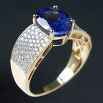 Modernist Solid 14K Yellow Gold, Tanzanite & Pave Diamond Estate Ring, Olde Towne Jewelers, Santa Rosa CA.