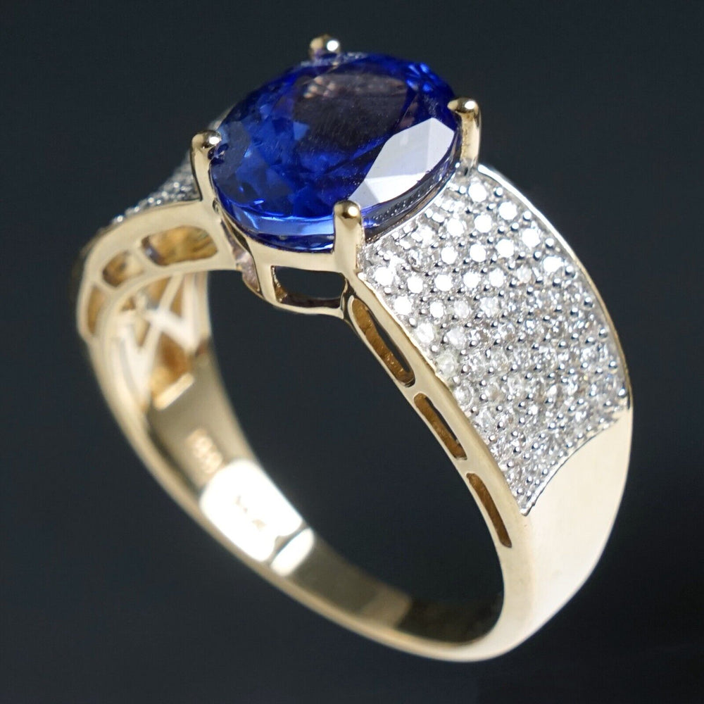 Modernist Solid 14K Yellow Gold, Tanzanite & Pave Diamond Estate Ring, Olde Towne Jewelers, Santa Rosa CA.