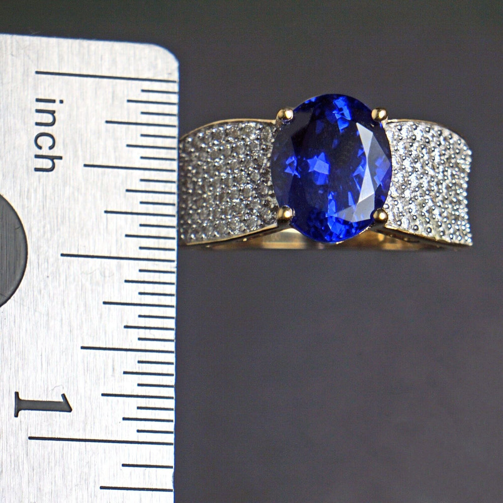 Modernist Solid 14K Yellow Gold, Tanzanite & Pave Diamond Estate Ring