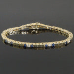 Unique Solid 14K Yellow Gold, Sapphire & Diamond Line Link 7" Tennis Bracelet, Olde Towne Jewelers, Santa Rosa CA.