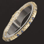 Unique Solid 14K Yellow Gold, Sapphire & Diamond Line Link 7" Tennis Bracelet, Olde Towne Jewelers, Santa Rosa CA.