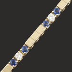 Unique Solid 14K Yellow Gold, Sapphire & Diamond Line Link 7" Tennis Bracelet, Olde Towne Jewelers, Santa Rosa CA.