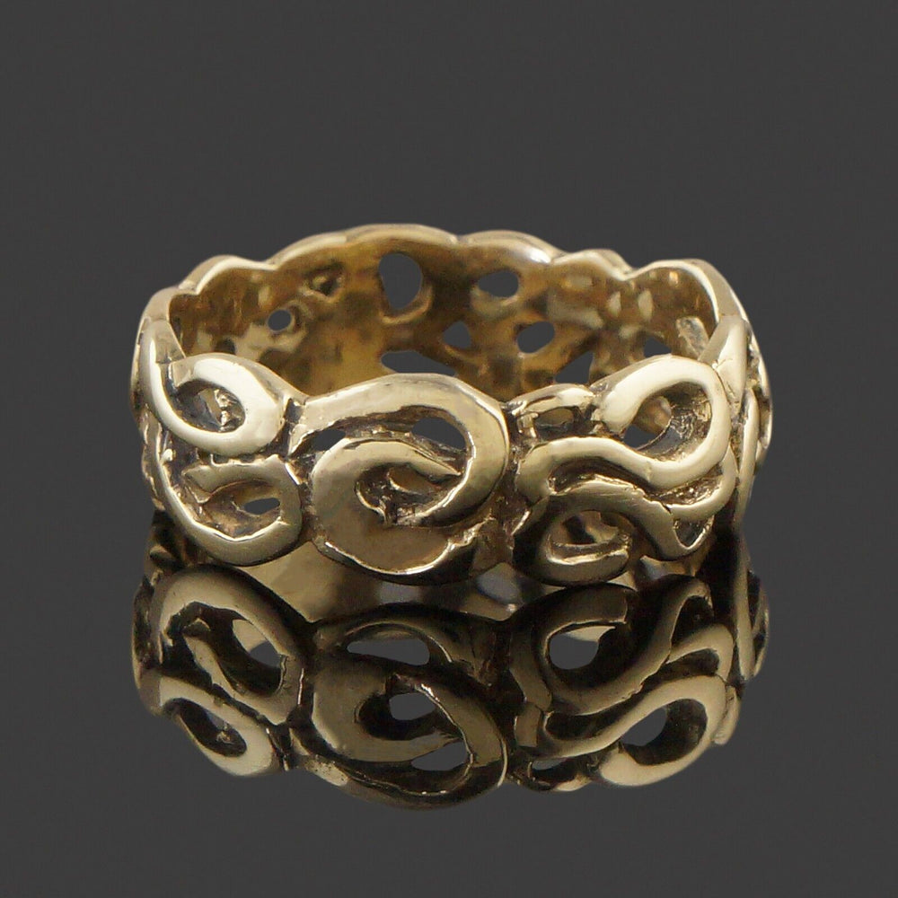 Woven Swirled Solid 14K Yellow Gold Filigree 8.0mm Wedding Band, Estate Ring