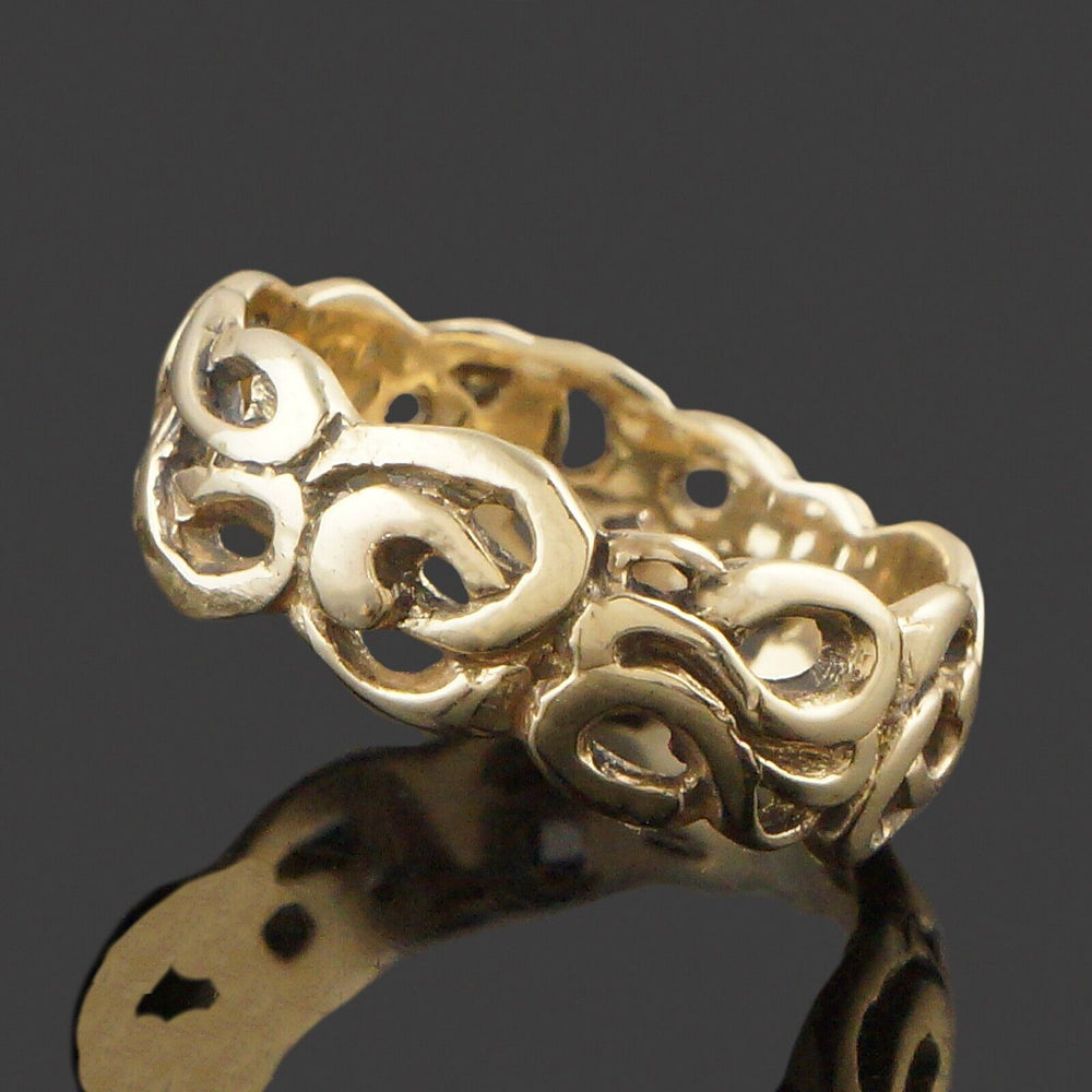 Woven Swirled Solid 14K Yellow Gold Filigree 8.0mm Wedding Band, Estate Ring, Olde Towne Jewelers, Santa Rosa CA.