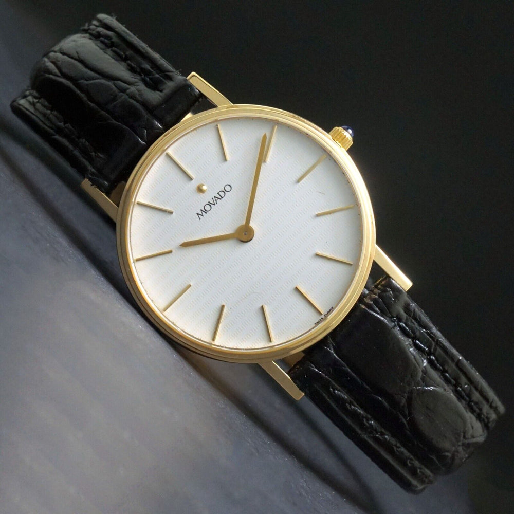 Stunning Movado Solid 14K Yellow Gold Man's Quartz Dress Watch XLNT!