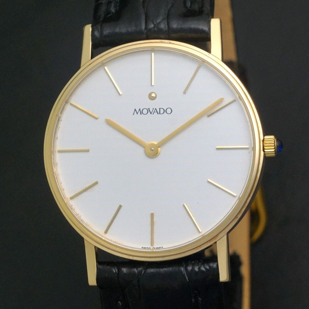 Stunning Movado Solid 14K Yellow Gold Man's Quartz Dress Watch XLNT! Olde Towne Jewelers, Santa Rosa CA.