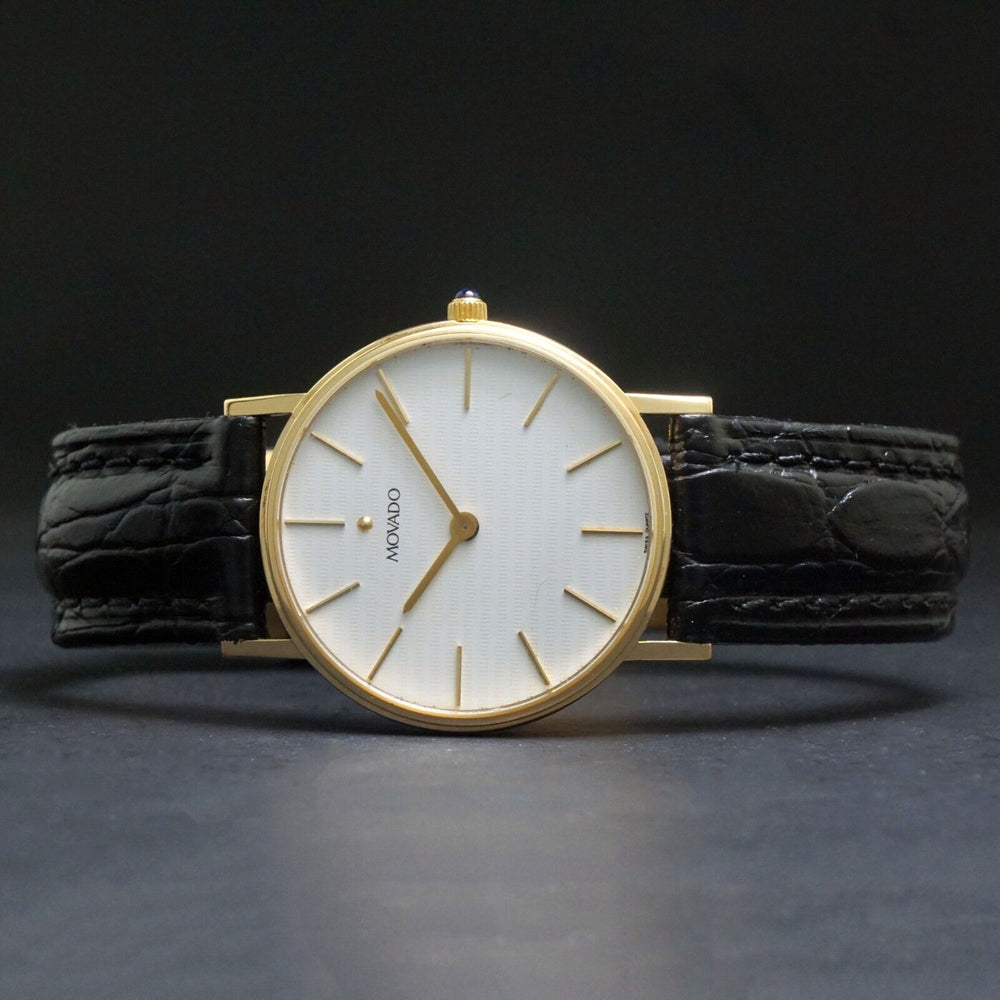 Stunning Movado Solid 14K Yellow Gold Man's Quartz Dress Watch XLNT! Olde Towne Jewelers, Santa Rosa CA.