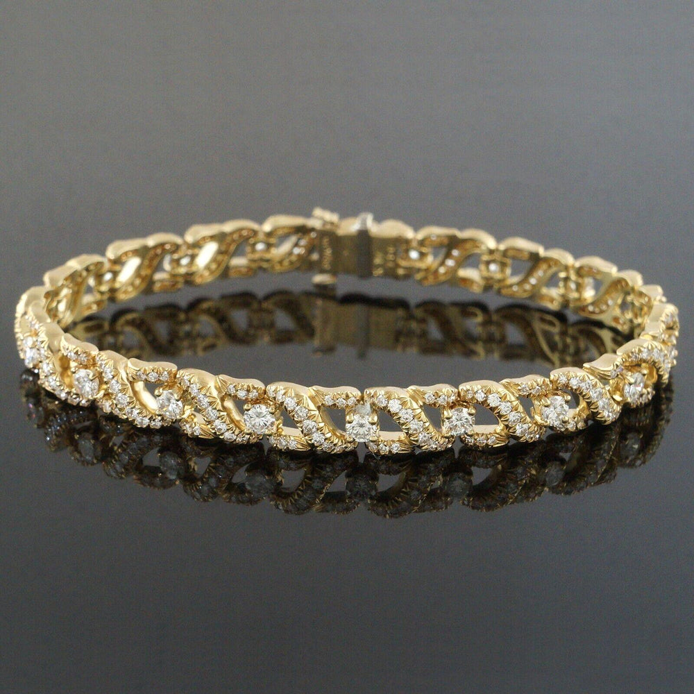 Solid 18K Yellow Gold 4.75 CTW Diamond Studded Curb Link  7" Estate Bracelet, Olde Towne Jewelers, Santa Rosa CA.