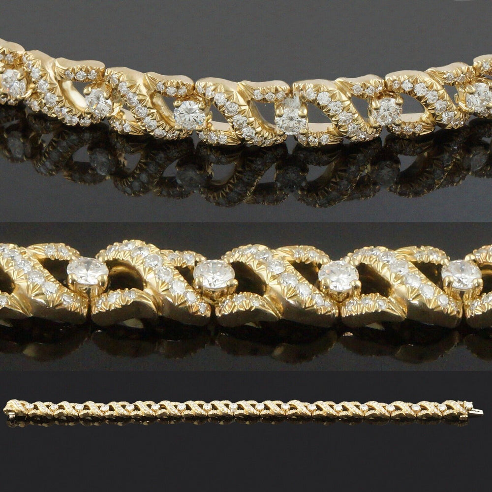 Solid 18K Yellow Gold 4.75 CTW Diamond Studded Curb Link  7" Estate Bracelet, Olde Towne Jewelers, Santa Rosa CA.