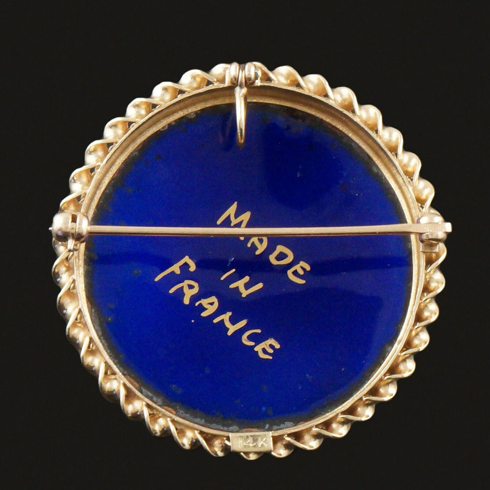 Antique Solid 14K Gold & Enamel Lady's Portrait Brooch, Pendant, Made In France, Olde Towne Jewelers, Santa Rosa CA.