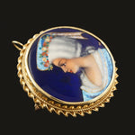 Antique Solid 14K Gold & Enamel Lady's Portrait Brooch, Pendant, Made In France, Olde Towne Jewelers, Santa Rosa CA.