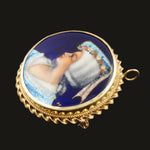 Antique Solid 14K Gold & Enamel Lady's Portrait Brooch, Pendant, Made In France, Olde Towne Jewelers, Santa Rosa CA.