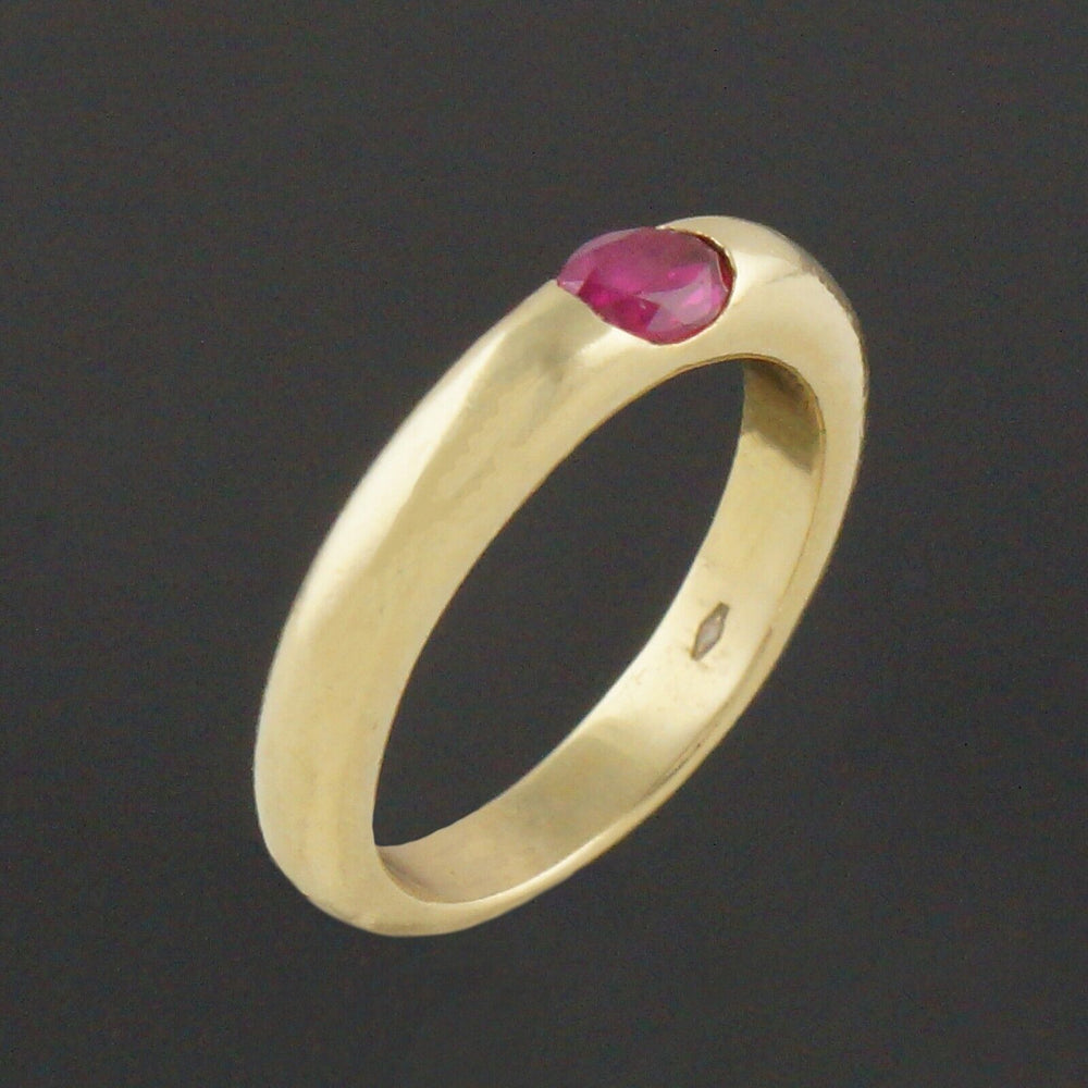 Vintage Solid 18K Yellow Gold, Demi Bezel .40 Ct. Oval Ruby Estate Ring, olde Towne Jewelers, Santa Rosa CA.