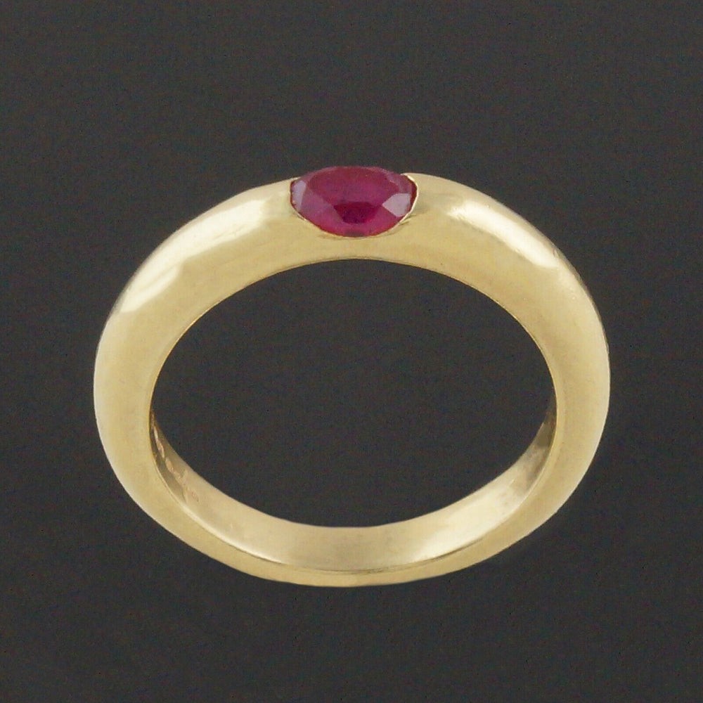 Vintage Solid 18K Yellow Gold, Demi Bezel .40 Ct. Oval Ruby Estate Ring, olde Towne Jewelers, Santa Rosa CA.